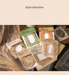 Detailed view of vintage hollow lace paper frames for DIY scrapbooking and journal decor