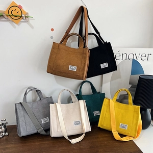 Women Corduroy Handbag Large Capacity Crossbody Bag Retro Casual Tote With Adjustable Strap Magnetic Buckle For Daily Use