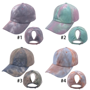 Tie-dye ponytail baseball caps in four color variants with back opening for high buns