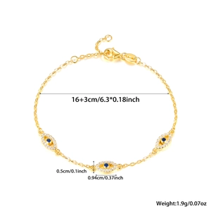 Detailed size specifications for 925 silver evil eye bracelet with blue zircons
