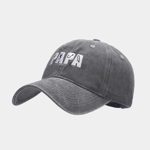 Dark grey washed cotton PAPA embroidered baseball cap for outdoor fishing and sun protection