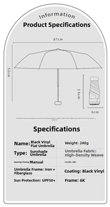 Detailed chart showing 240g weight, UPF50+ rating, and compact 16x6cm dimensions