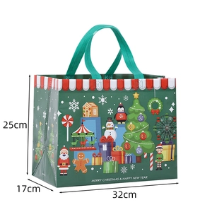 Reusable Christmas non-woven gift bag with Santa and snowman print, 32x25x17cm