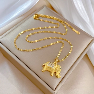 Elegant gold plated stainless steel elephant necklace with sparkling crystals for women