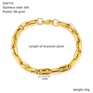 Detailed specs of coffee bean link bracelet in 18K gold plated stainless steel