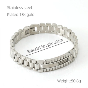 Detail of 22cm stainless steel watch-link bracelet with steel wire inlay for men