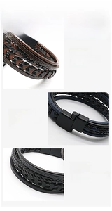 Detailansicht eines mehrlagigen Lederarmbands mit sicherem schwarzem Magnetverschluss