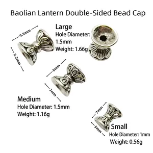 Vintage silver lotus bead caps in three sizes for DIY jewelry and Buddhist bead crafting