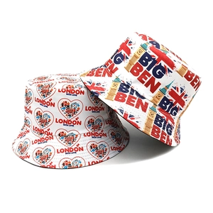 London Theme Bucket Hat Polyester Reversible Sun Protection Heart Print Big Ben Vintage Outdoor For Men Women