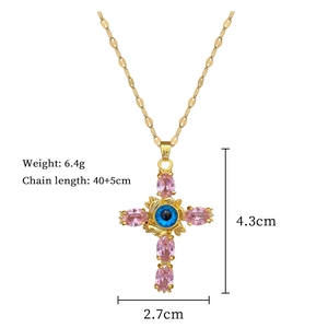 Detailed technical drawing showing dimensions and weight for the gold cross necklace