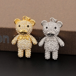 Hip hop panda pendant necklace with sparkling rhinestones in gold and silver finish