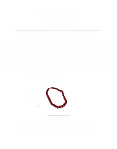 Detail view of deep red glass bead necklace with copper clasp and size specifications