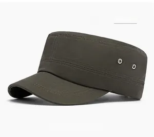 Detail of military green cotton cadet cap featuring metal eyelets and reinforced stitching