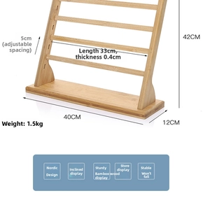Bamboo earring display stand dimensions 42x40cm with adjustable multi-tier shelves