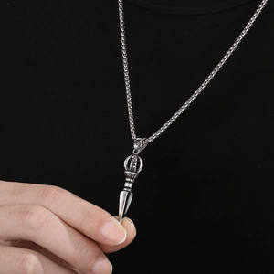Hip hop titanium steel vajra pestle pendant necklace with box chain for men on black shirt