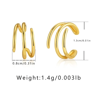 Detailed dimensions of gold-plated triple layer ear cuff with measurement specifications