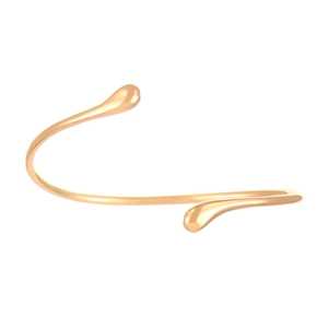 Minimalist gold open arm cuff with polished liquid lava teardrop ends for women