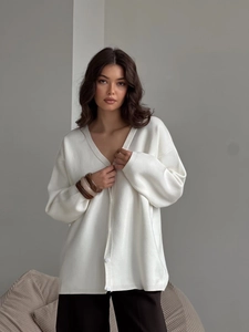 Gilet En Tricot Pour Femme Col En V Boutonné Manches Longues Coupe Ample Mélange De Coton Vintage Français Couleur Unie