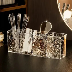 Elegant ripple texture acrylic makeup brush organizer with multi-slot desktop storage