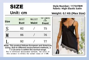 Size guide for black lace camisole including bust and length measurements in cm