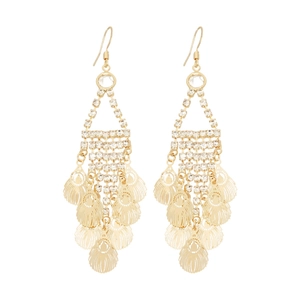 Elegant gold leaf tassel earrings with sparkling rhinestones in a vintage court style