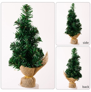Detailed views of 30cm mini Christmas tree with burlap base from front, side and back