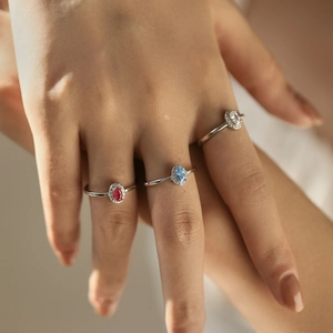925 Sterling Silver oval gemstone rings with halo diamond setting for women stacking