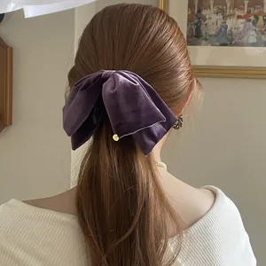 Samt Schleife Haarklammer Elegant Große Haarnadel Mit Gold Metall Anhänger Retro Süß Französisch Stil Zubehör Für Frauen