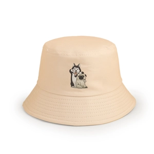 Bucket Hat Cotton Cartoon Dog Husky Pug Print Sun Protection Outdoor Casual Trendy Basin Hat For Men Women