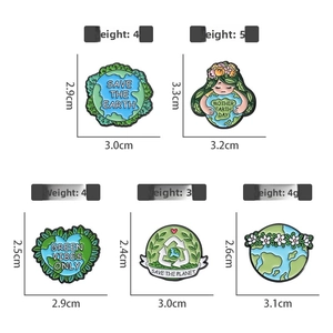 Eco-friendly enamel pin set with Save The Earth slogans and green earth designs