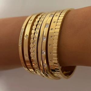 Stainless Steel Bangle Bracelet Zircon Eight Pointed Star Geometric Exotic Chic Retro Punk Jewelry Women