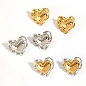 Boucles d'oreilles cœur en acier inoxydable doré 18 carats et argent effet lave