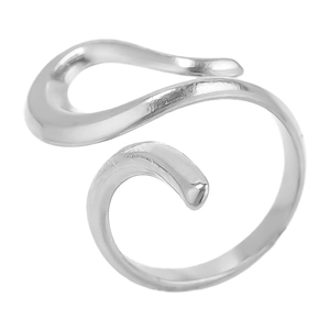 Detailed view of 304 stainless steel open ring with polished abstract wave design