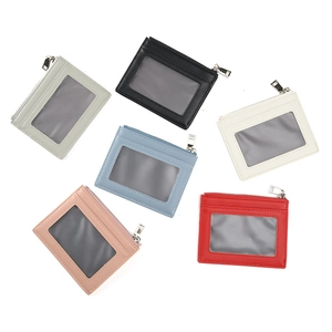 Slim Card Holder PU Leather Ultra Thin Wallet With Zipper Multi Slot ID Window Transparent Pocket For Men Women