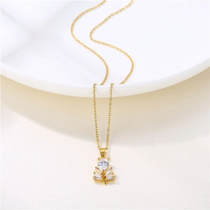 Minimalist 18K gold stainless steel branch necklace with zircon tree pendant
