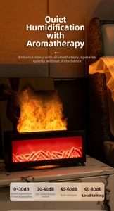 Close-up of flame effect humidifier with ultra-quiet 30dB operation on marble surface