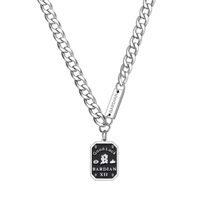 Men hip hop necklace with silver chain and black rectangular engraved pendant