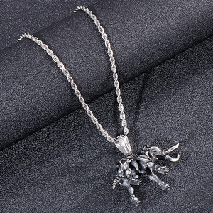 Vintage stainless steel elephant skeleton pendant with silver twisted rope chain