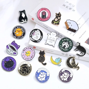 Cute cartoon cat club enamel pins set with creative animal designs for bags and clothes