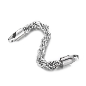 Polished silver stainless steel rope chain bracelet with secure lobster clasp closures