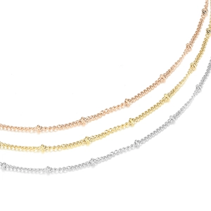 Three-layer stainless steel bead chains in rose gold, gold, and silver finishes
