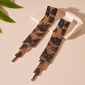 Leopard Print Rhinestone Tassel Earrings With 925 Sterling Silver Earring Post Necklace Bracelet Fashion Jewelry Women
