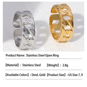 Unisex stainless steel open chain rings in silver and gold colors for punk style