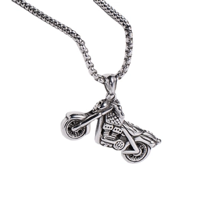 Polished silver motorcycle pendant necklace with box chain for hip hop biker fashion