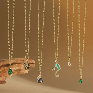 Copper Pendant Necklace With Zircon And Enamel Snake Musical Note Peacock Fashion Jewelry For Women