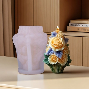 3D siliconen mal voor DIY bloemboeket kaarsen met realistische roos en blad details