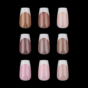Glossy French manicure nail tips set in 9 earthy colors with coffin shape design