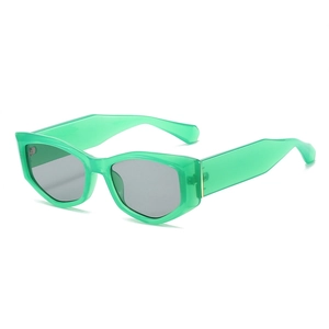 Chic mint green cat-eye sunglasses with thick geometric frames and dark grey lenses