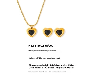 Detailed size specifications for gold heart necklace and earrings jewelry set
