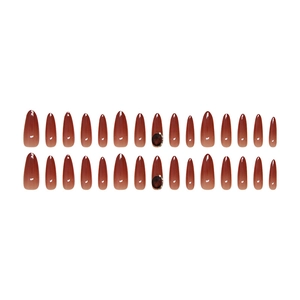 Halloween dark red gradient almond fake nails with rhinestones and gemstone accents